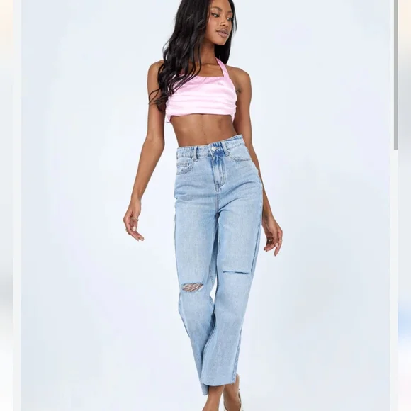 Princess Polly Olbia Wide Leg Distressed Denim Jeans - Picture 1 of 8